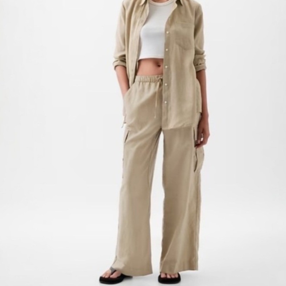 Gap Mid Rise Linen-Cotton Pull-On Cargo Pants XL NWT
